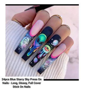 24 peace starry sky press on nails